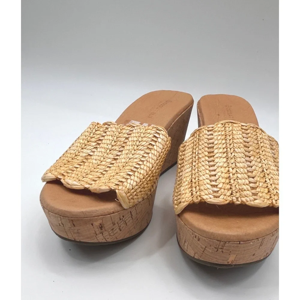 Chocolat Blu Gilda Raffia Platform Slide Sandals Size 8 Resort Boho Chic Beach